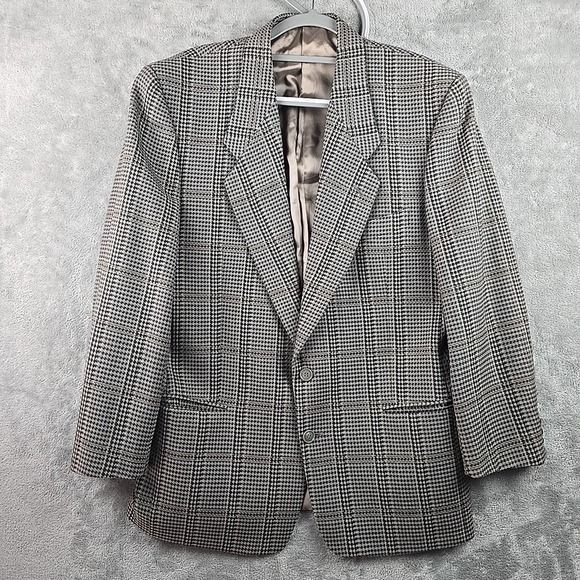 Giorgio Armani Wool Houndstooth Blazer Coat Jacket Mens 40 R Brown - Picture 1 of 12